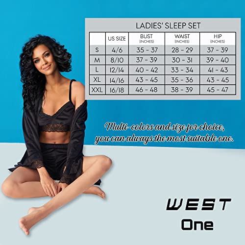 Women's Velvet Pajama Set 3 Pcs | Lace Trim Cami Top Cardigan And Shorts| Sleepwear Lounge Set With Robe | Women's Nightwear (Pink, S) #TOP6