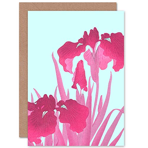 Wee Blue CooOhara Koson Pink Iris Flowers Greeting Card With Envelope Inside Premium Quality