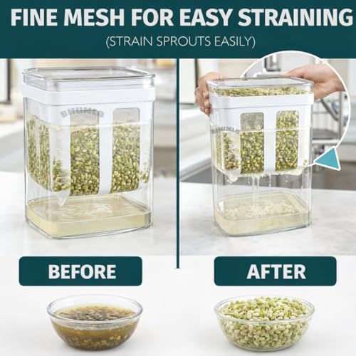 Image of Sprout Maker for Kitchen | Seed Sprouter Container Box | Mung Bean Sprouting Jar with Drain Tray | BPA Free Sprouts Maker | Germination Container for Beans, Lentils, Chana, Microgreens Grower