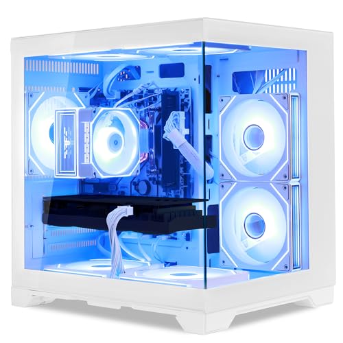 HELLOLAND Gaming PC Desktop Computer - AMD Ryzen 5 5500 6-Core 3.6 GHz,Radeon RX 6500 XT 4GB, 32GB DDR4 3200MHz RAM,1TB PCIe SSD,RGB Fan,WiFi & Bluetooth Windows 11 Pro-White