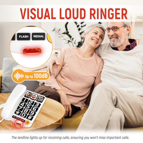 Big Button Landline Phone for Seniors, Uvital Senior Telephone for Elderly with 3 One-Touch Dialing, Corded Landline with SOS Emergency Button, Adjustable Volume, Ringtone Off Function(White) - Image 5