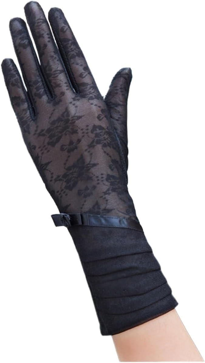 Women Sunscreen Short Sun Female Gloves ice Silk Lace Driving thin touch Screen Lady