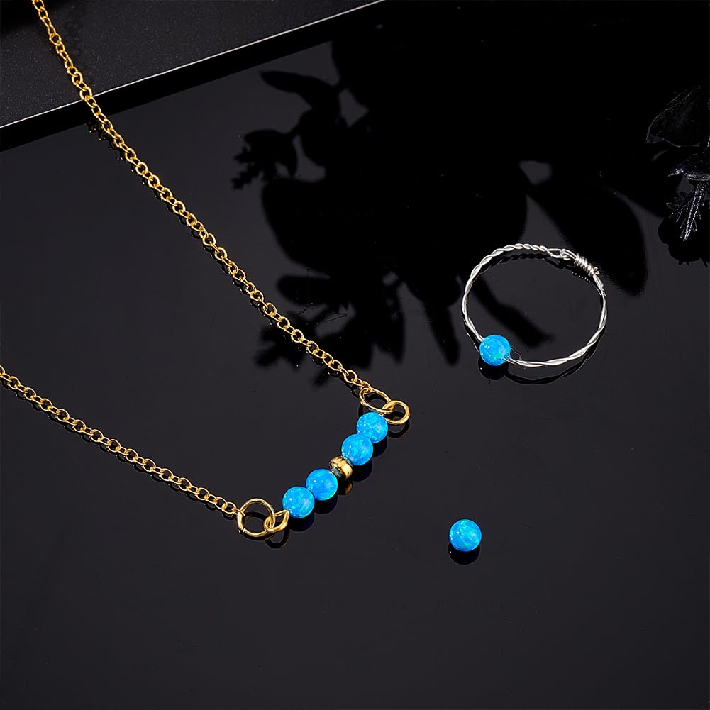 PH PandaHall Blaue Opalperlen Synthetische Opalitperlen 4mm Kleine Armbandperlen Runde Bastelperlen Lose Perlen Für Schmuckherstellung DIY Basteln Armbänder Halsketten Ohrringe Geburtstags 6 Stück