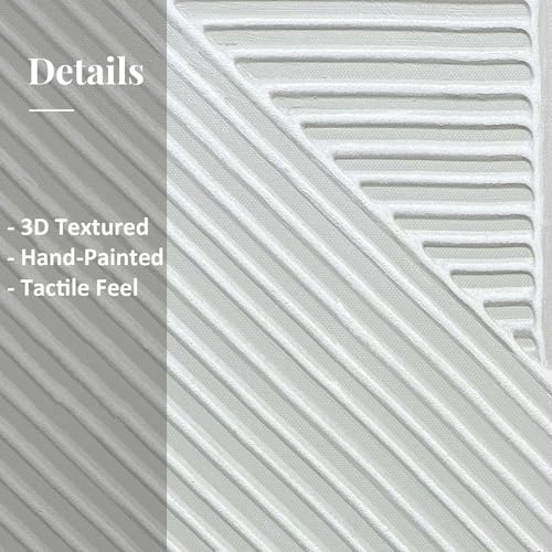 Image of Large Boho Textured 3D Wall Art Neutral Set of 3-24 inchx36 inch Hand-Painted Abstract Framed Paintings for Living Room, Bedroom - Modern Minimalist Black White Neutral Boho Decor