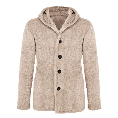 Kaister Men's Autumn Winter Solid Color Cardigan Casual Blouse Fleece Tops Coat Beige