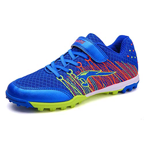 Adultos niños Zapatillas de fútbol Transpirable y Ligero Botas de Rugby Adolescentes Profesionales Training Botas de Fútbol Malla Velcro Zafiro 34 Cover