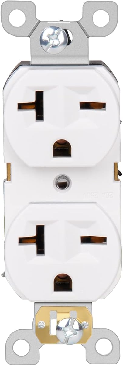 Duplex Electrical Receptacle Outlets, 20Amp 250V Wall Outlet | Straight Blade Receptacle, 2 Pole 3 Wire, 20A 250V Outlet, 6-20R/6-15R, White, 1-Pack