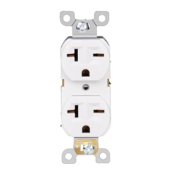 Duplex Electrical Receptacle Outlets, 20Amp 250V Wall Outlet Straight Blade Receptacle, 2 Pole 3 Wire, 20A 250V Outlet, 6-20R/6-15R, White, 1-Pack