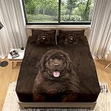Juego de Cama Animal Perro Terranova Sabana Bajera 90x190 Ajustable impresión 3D Microfibra Sábana Ajustable, Elástico en el Borde Bolsillo de 30cm para niñas y niños