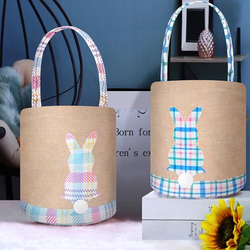 Image of Easter Bunny Basket Canvas Easter Egg Hunts Decorations Storage Reusable Grocery Candy Bag Gifts