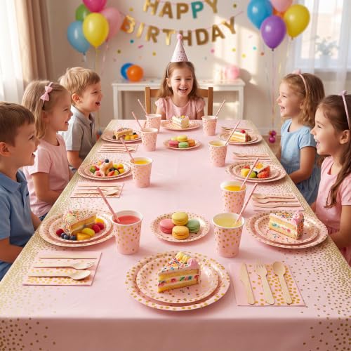 Nkaiso 193 Stück Rosa und gold Pappteller Partygeschirr Set -24 Gäste – Ansicht 5