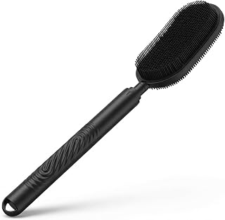 Silicone Back Brush with Long Handle (37-70cm Extendable), Double-Sided Peeling Massage Shower Brush, Back Scrubber for Shower, Body Brush for Women and Men (Black)