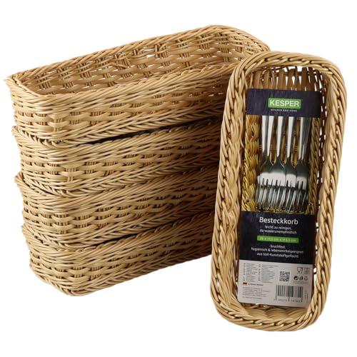 Kesper | Brot- und Obstkorb, 5er Pack, Material: Voll-Kunststoffgeflecht, Maße: 28 x 11,5 x 5,5cm, Farbe: Braun |1978015