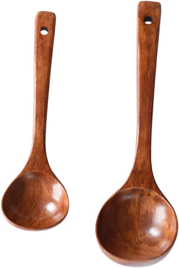 3pcs Wooden Soup Spoons Long Handle Kitchen Utensils Food-grade Serving Spoons for Home and Restaurant