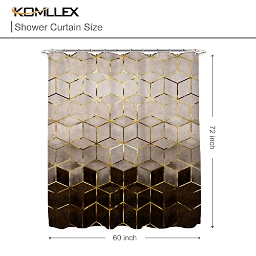 Komllex Abstract Brown Shower Curtain, Modern Marble Shower Curtain, Luxury Ombre Gold Bronze Shower Curtain, 60Wx72H Geometric Shower Curtain Set For Men, Fabric Texture Bathroom Accessories Decor #TOP5