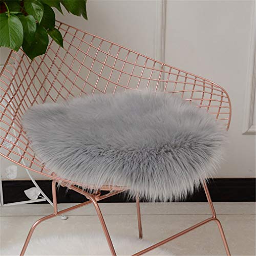 Deike Mild Rund Sitzkissen Faux Lammfell Schaffell Sitzauflage Fell Optik Nachahmung Wolle Teppich Stuhl Sofa Matte (Grau,40cm)