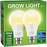 Briignite Grow Light Bulb, LED Grow Light A19 Bulb, Full Spectrum Grow Light for Indoor Plants, Plant Light Bulbs B22 Base, 12W Grow Lights for Indoor Plants, Seed Starting, 2Pack