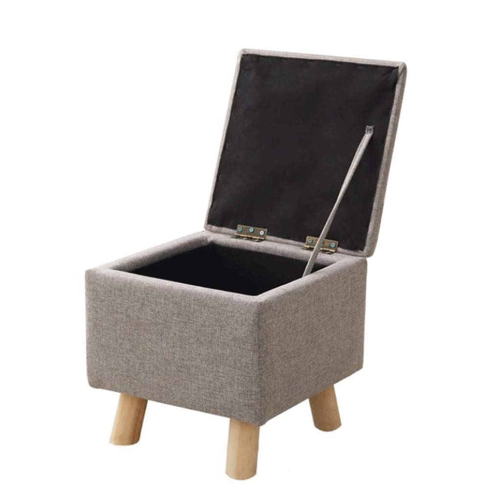 Tabouret ottoman gris clair 33x33 cm avec pouf de rangement en tissu et lin