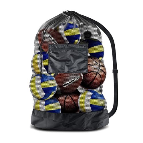 Alnicov Extra Large Mesh Bag Drawstring Bag Adjustable Shoulder Strap for Holding Soccer Football Volleyball Swimming Gear (30-40inch) - Image 4
