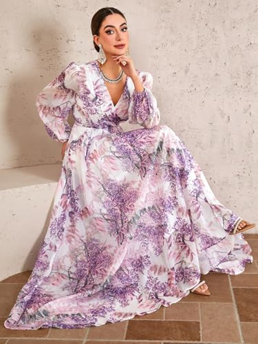 Image of TOLEEN Summer Casual Dresses for Women 2024 Spring Fashion Boho V Neck Long Sleeve Ruffle Floral Print Elegant Maxi Dress