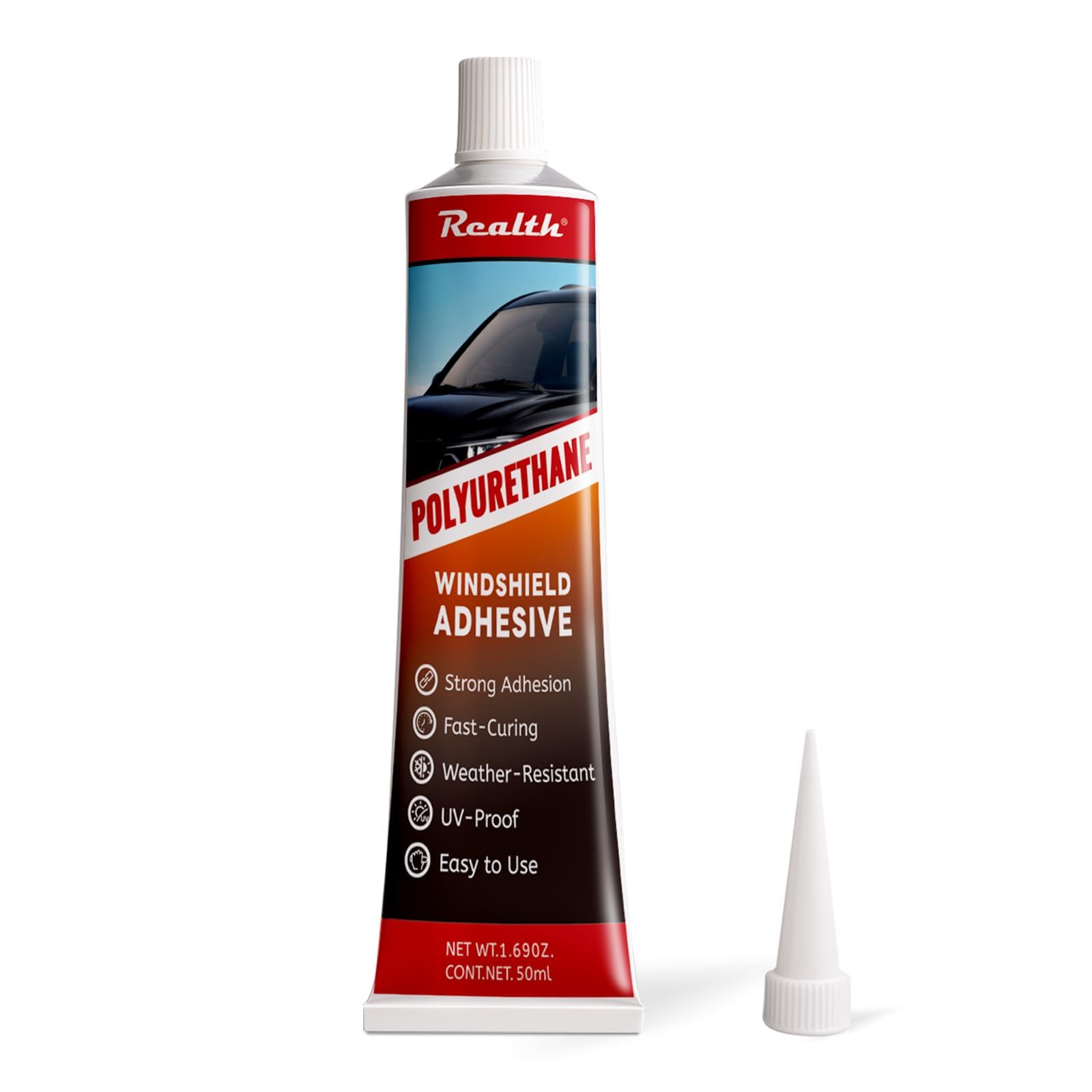 Realth Windscreen Bonding Adhesive | Black Sealant 50ml | High Bond | Fast Curing Formula | for Car Truck Van Bus Glass Glue