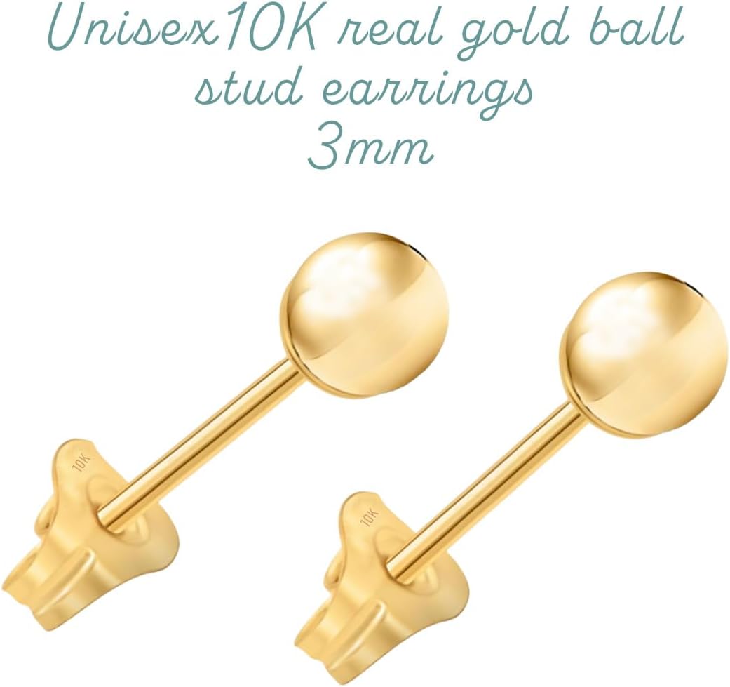10k Yellow Gold Ball Stud Post Earrings (3mm, 5mm, 8mm)