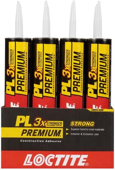 Loctite PL Premium Polyurethane Construction Adhesive, Versatile Construction Glue for Wood, Concrete, Stone, Metal & More- 28 fl oz, Cartridge, 12 Pack