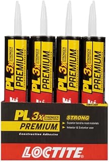 Loctite PL Premium Polyurethane Construction Adhesive, Versatile Construction Glue for Wood, Concrete, Stone, Metal & More- 28 fl oz, Cartridge, 12 Pack
