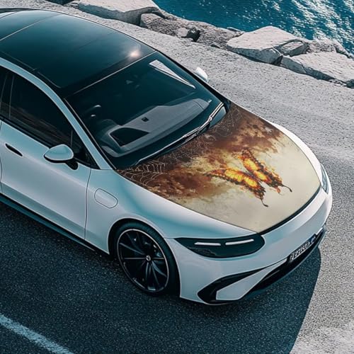 Image of Car Hood Cover, Protector for Women, 59x39 Inch Elastic Butterfly Polyester Auto Hood Wrap Blanket Automotive Exterior Accessories for Compact Sedans SUV Trucks