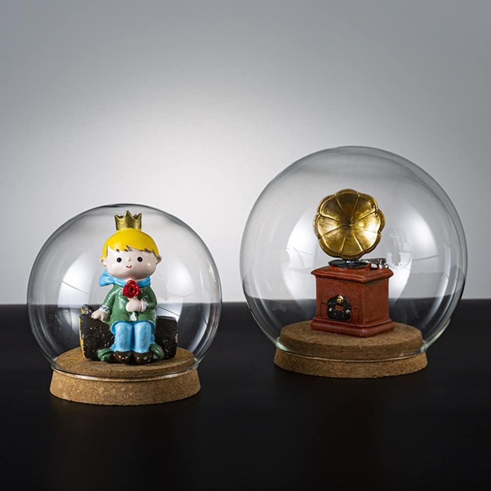 5pcs Clear Glass Cloche Globe Display Dome with Wooden Base Decorative Glass Cloche Bell Jar Display Case for Collectibles Enchanted Rose Small Beer Specimens Snow Globes Crafts 10cm