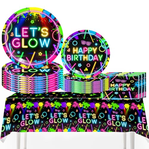 Conjunto de louça de festa de néon de cor néon, louça de festa de aniversário, louça de festa de aniversário para crianças, material para festas de aniversário (A)