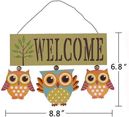 Vintage Designed Wood Owls Welcome Sign Handcrafted Hanging Owl Ornament Kitchen Office Living Room Garden Wall Art Decoration (Green) #TOP2