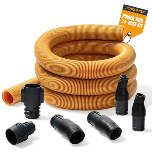 POWERTEC Power Tool Hose Kit with 30’ Vacuum Hose, 4 Quick Change Adapters & Threaded Coupler – Dust Collector Hose Kit for Connecting Table Saw, Power Tools to Shop Vacuums and Dust Collection System