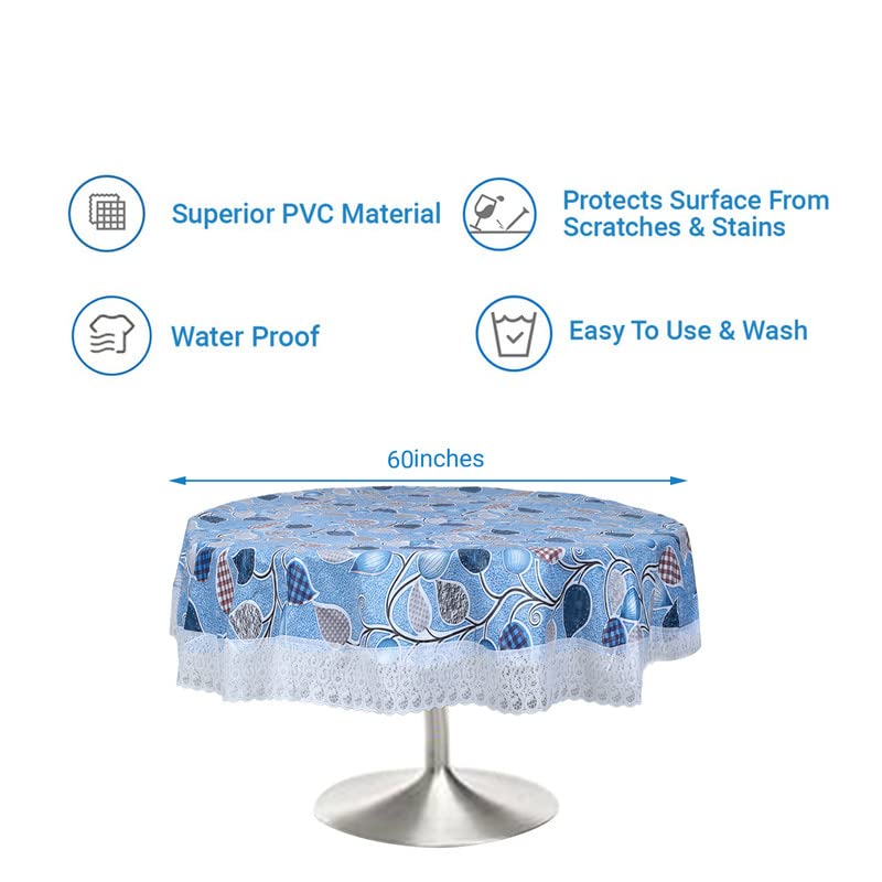 Image of Dakshya Industries Printed PVC Plastic Flowered 4 Seater Round Shape Table Cover (Size- 60 Inches Round)