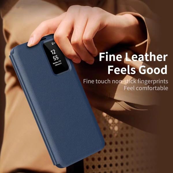 Image of Smart View Wallet Case for Samsung Galaxy S25 Ultra - Premium PU Leather Flip Cover with Mini Display Window, Internal Card Slot. (Blue, Samsung Galaxy S24 Ultra)