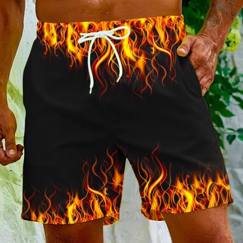 Men's Bathing Suits Trunks Fashion 3D Flame Print Drawstring Swimming Trunk with Pockets Loose Fit Beach Board Shorts2