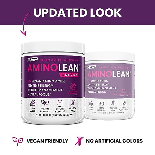 Image of AminoLean Pre Workout Powder & Natural Amino Energy with Vegan BCAA + EAA | Jitter-Free Preworkout Energy from Green Tea + Amino Acids & Weight Management for Women & Men - Vegan, Zero Sugar, No Crash