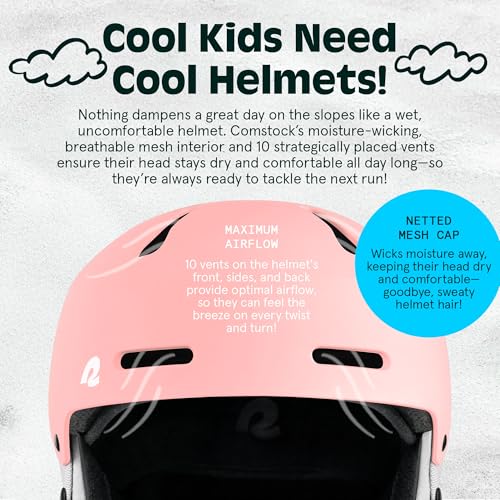 Image of Comstock Kids Ski & Snowboard Helmet with ABS Shell, EPS Impact Protection & 10 Cooling Vents - Adjustable Winter Sports Gear, Goggle Clip