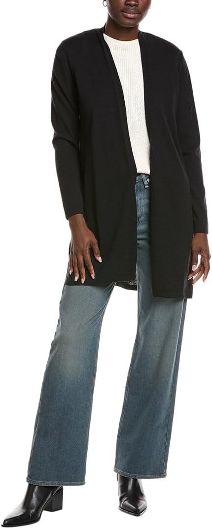 EILEEN FISHER Womens Long Wool Cardigan, Black, XS