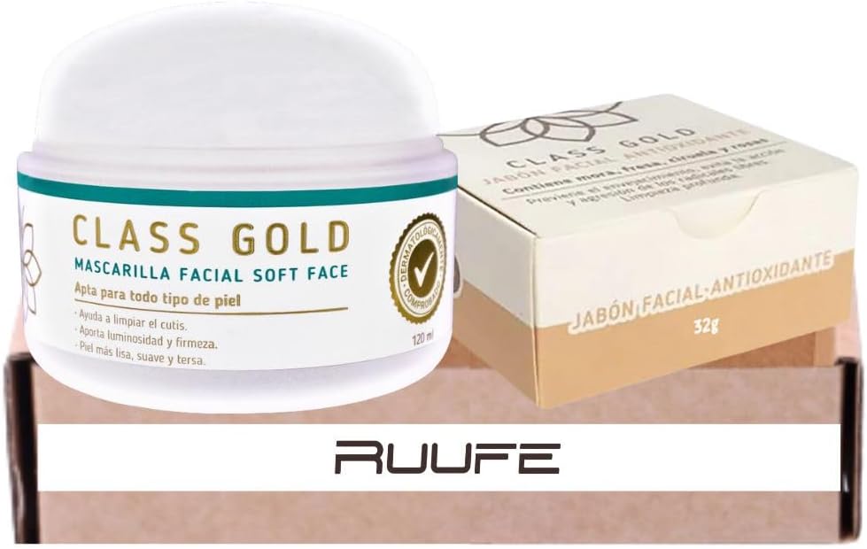 RUUFEClass gold cosmetics (2 pack) class gold mascarilla facial soft face class gold jabon facial class productos class gold