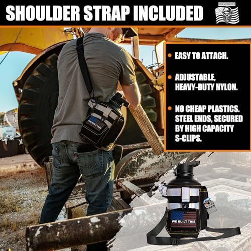 Image of Iron Infidel Workforce Water Bottle - 64 oz Insulated Stainless Steel | Half Gallon Vacuum Water Jug | Paracord Handle, Removable Sleeve | Large Thermal Flask | Hiking, Camping, Workouts (Black)