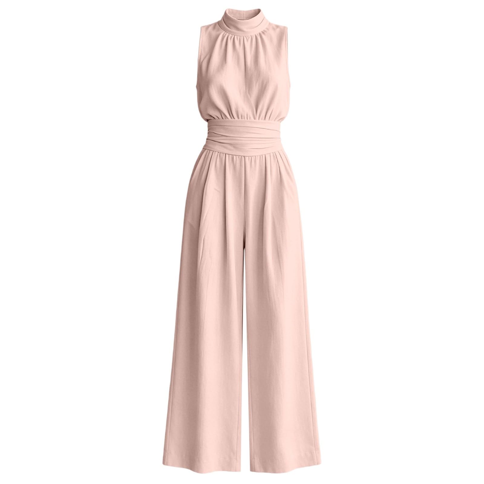 WWricotta Lino Mono Mujer Elegante Media Manga Cuello en V Color Liso Moda Mujer Mono Casual Calle Glamour Monos Cintura Entallada con Bolsillo Ligera Cómodos para Fiesta Bodas Trabajo Oficina
