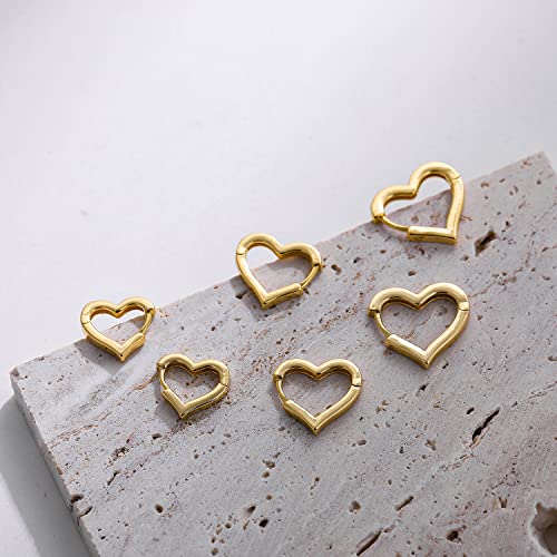 Sloong 3Pairs Hoop Earrings Set 14K Gold Plated Lightweight Hypoallergenic Chunky Square Heart Earrings Gold Rectangle Earring For Women Gift #TOP4