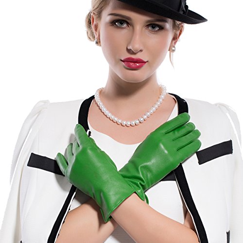 Kursheuel Women Lady's Fashion Genuine lambskin soft leather driving Gloves 14 colors KU141 (L, Green)