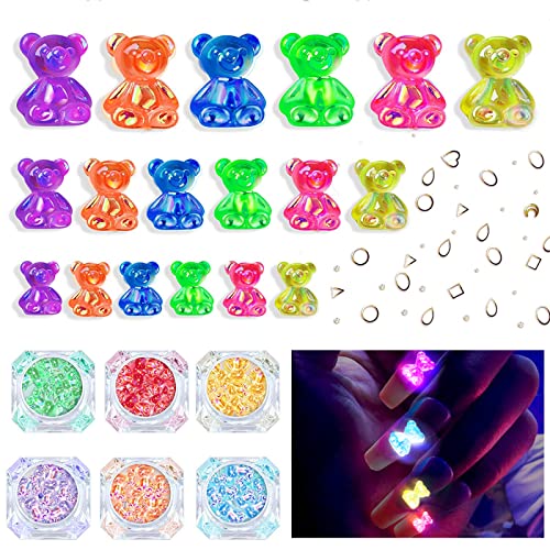 Nail Charms - 174 Pcs Gummy Bear Charms, 3D Neon Kawaii Nail Resin Charms With Gold Accessories Rhinestones For Nail Art Diy Crafting Phone Case Decoration #TOP9