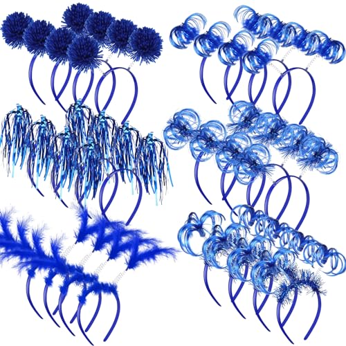 Censen 24 Pcs Pompom Headband Bulk Halloween Hair Accessories, Blue