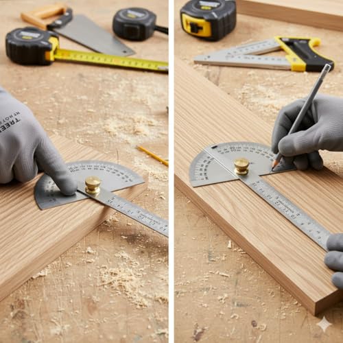 Image of Professional Stainless Steel Angle Finder & Protractor Ruler (0-180 Degree, 6-Inch / 150mm Scale) - Metal with Adjustable Locking Arm Screw for Woodworking, Engineering, Drafting & DIY