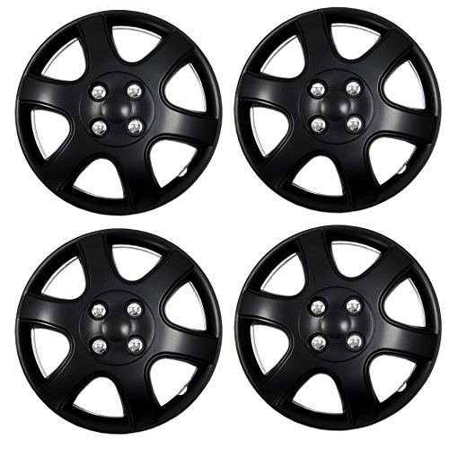 Image of WC3-14-5888-B - Pack of 4 Hubcaps - 14-Inches | Black | Style 888 Style Snap-On (Pop-On) Type Matte Black Wheel Covers Hub-caps