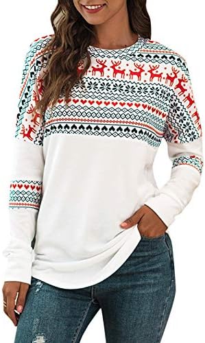Ybenlover Damska bluza Wesołych Świąt Śmieszne Boże Narodzenie Top Sweter z długim rękawem