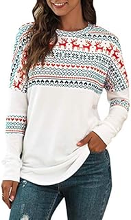 Ybenlover Damska bluza Wesołych Świąt Śmieszne Boże Narodzenie Top Sweter z długim rękawem